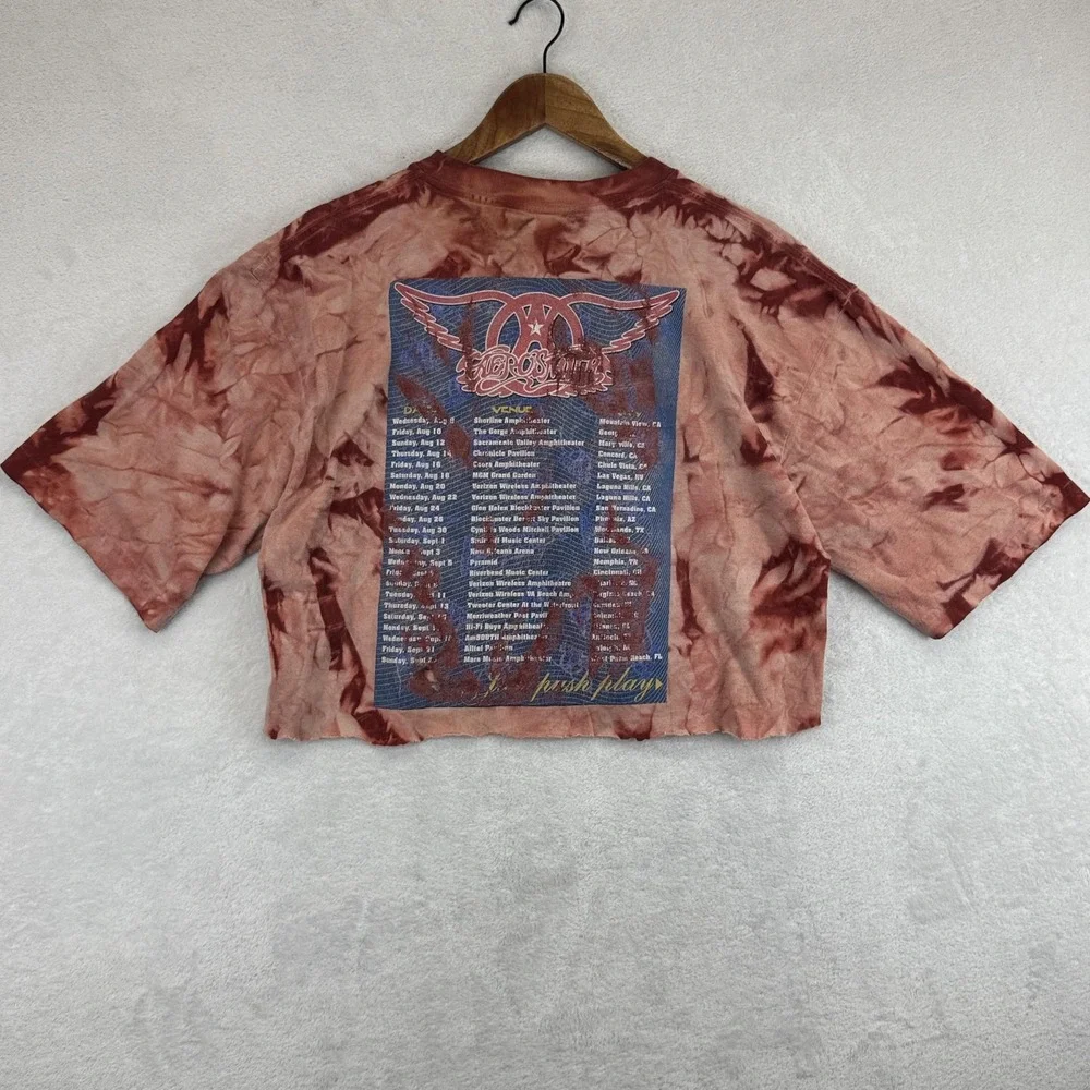 Vintage Aerosmith Shirt Mens Large Tie Dye Cropped Just Push Play‎ USA Tour 00s - Picture 5 of 9